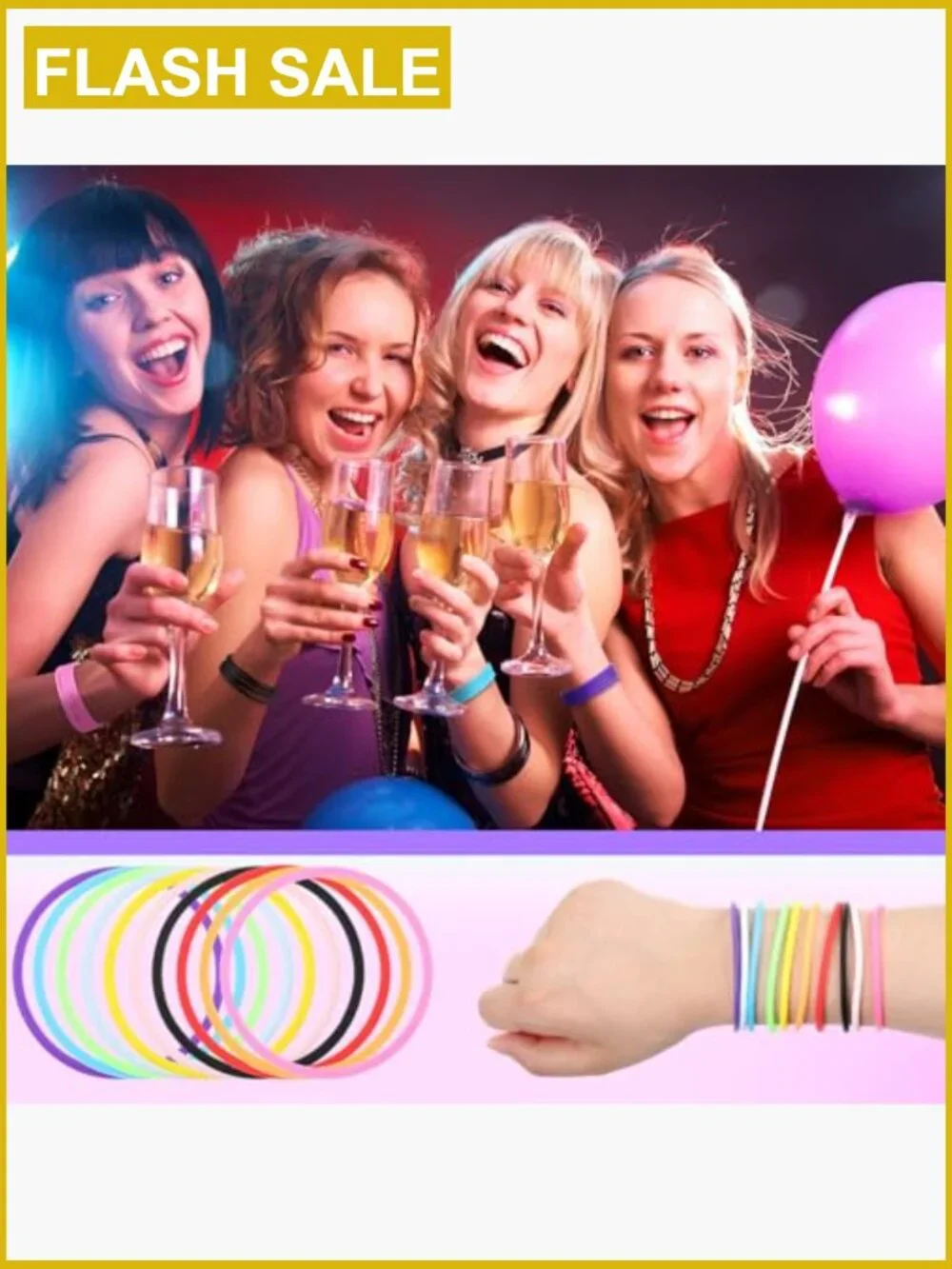 100pcs Silicone Jelly Bracelets Hair Ties Multicolor Mixed Style
